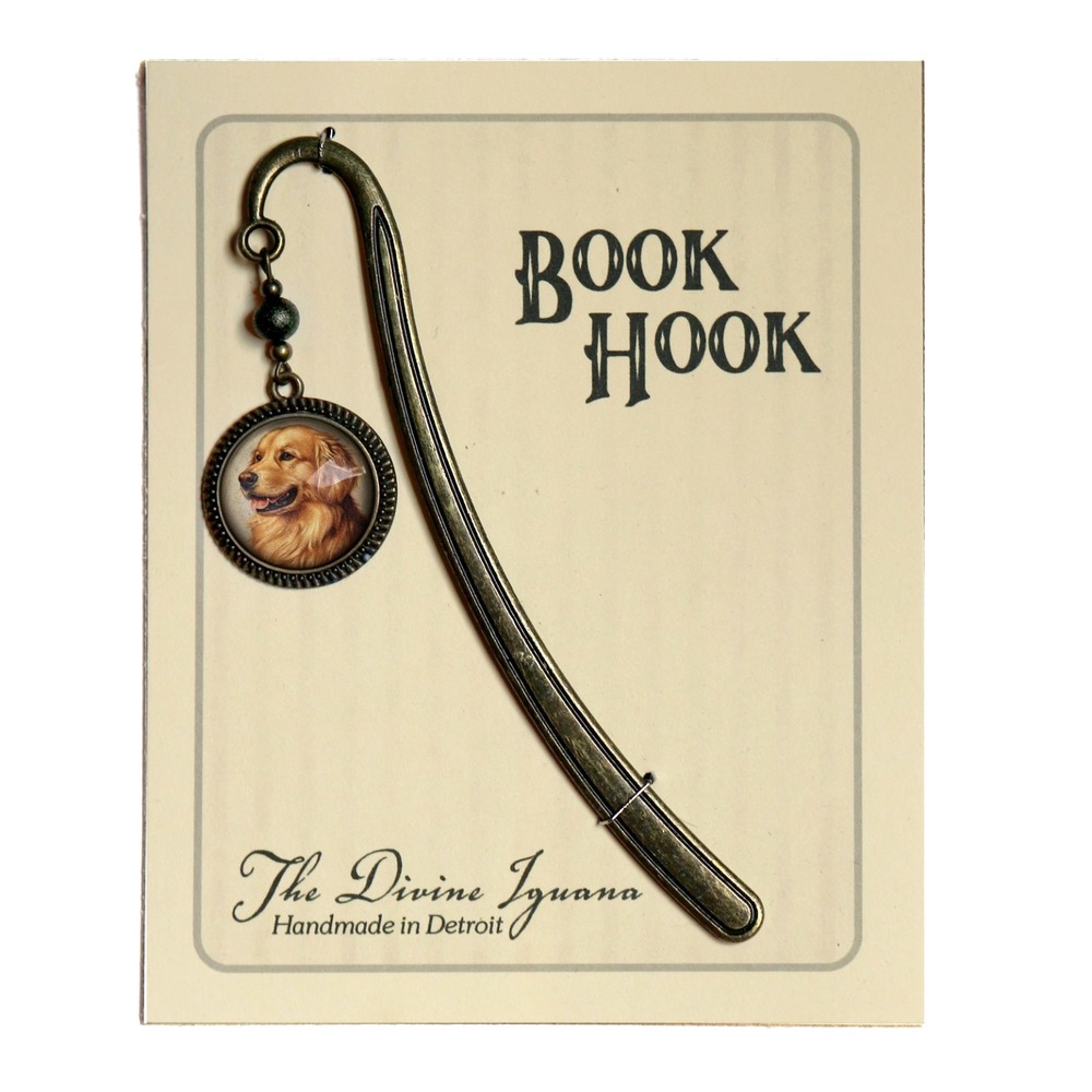 Golden Retriever Dog Bookmark - "Best Friends" - Antique Bronze Book Hook - Picture 4 of 5